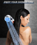 Person using Southwestern Brushed Three Setting Shower Head With Chrome Finish Three Spray Modes For Spa Like Rinse