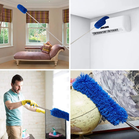 Grab And Go Cobweb Duster With Extension Pole Kit Washable Duster Aluminum Telescoping Rod Dual Duster Heads Corner Brush cleaning ceilings