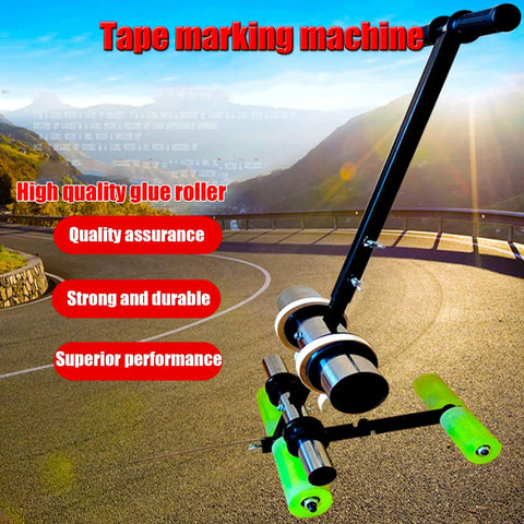 Floor Marking Tape Applicator Tool For Easy Two Parallel Line Marking, Aisle Pasting Machine For Warehouse, Gym, Playground And Sports Court, Reduces Bending Pain, With Circle Drawing Kit And Roller Smoothing Feature, black metal roller on road