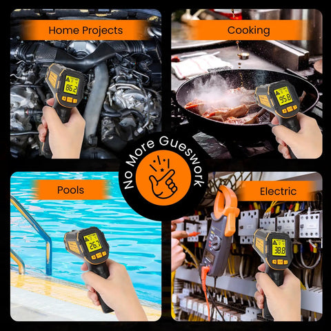 Epic Infrared Temperature Gun For Cooking And Grilling With Laser Precision, Fast Non Contact Readings In Under A Second, Wide Range From Minus 58 F To 1112 F And Minus 50 C To 600 C For Meat, Pizza Ovens, Candy, Grilling, HVAC And More on engine, skillet, pool, and electrical panels