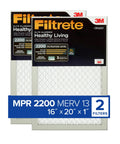 2-Pack 16X20X1 AC Furnace Air Filter MERV 13 MPR 2200 Elite Allergen Bacteria And Virus Filter Pleated 1-Inch Electrostatic