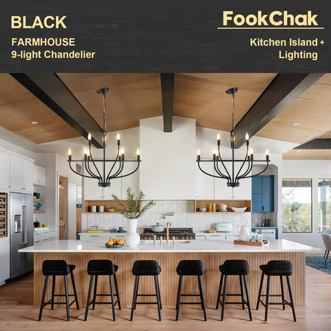 Modern kitchen with 9 Light Black Candle Chandelier For Dining Room And Living Room Over Table Modern Fixture With E12 Sockets