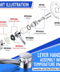 Slick Chrome Metal Lever Handle Kit For Delta 17 Shower Valve Swap Dual Function Faucet Control Smooth Operation with Temperature Knob