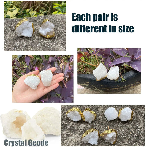 Set Of Natural White Quartz Geode Cabinet Knobs With Gold Plated Drawer Pulls Unique Irregular Crystal Stone Hardware total room glow up and dang clean vibe displayed in various sizes and angles.