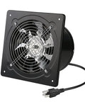 8 Inch Through Wall Exhaust Fan 80W 500 CFM Heavy Duty Metal Ventilation With 110V Power Cord, Black, Low Noise Design