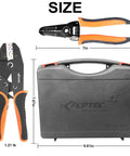 Sizes of 7 Piece Crimping Tool Set With Quick Exchange Jaw And Interchangeable Dies, Wire Stripper, and Durable Carry Case