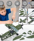 Child assembling Metal Plane Toy Buildable Fighter Jet Kit For Kids And Teens With Propeller Double Wing Cockpit And Tailplane