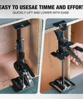 Yellow Jacket 2 Pack Cabinet Jacks For Drywall And Shiplap Installation, showing one jack in use and the other positioned for lifting.