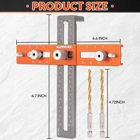 All In One Cabinet Handle Jig With Adjustable Knob And Precision Drill Guide dimensions and drill bits, 6.6 x 6.7 inches