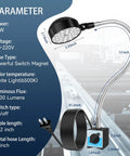 Diagram of Super Bright 2000 Lumen Magnetic Work Light With 12 Inch 360 Degree Flexible Gooseneck, Magnetic Base Desk Lamp For Lathe