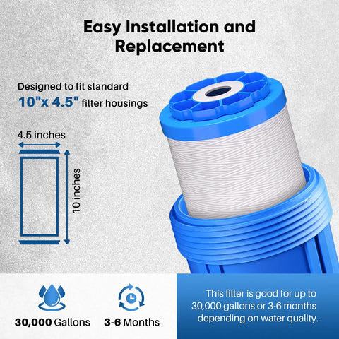 Two In One String Wound Sediment Filter With Iron Reduction For Whole House Well Water Filtration, 10 By 4.5 Inch, 1 Pack shown.