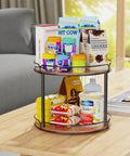 12.4 Inch Two Tier Lazy Susan Organizer Rotating Wooden Spice Rack with food items on kitchen table