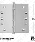 Solid Brass Chrome Door Hinges Set Of 24 Heavy Duty Ball Bearing 5x5 Inch Hinges polished chrome finish