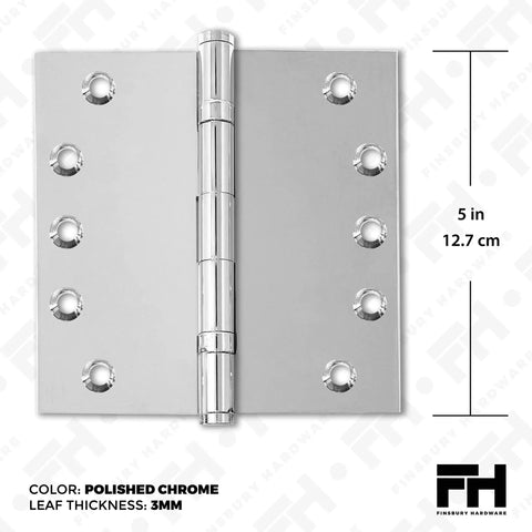 Solid Brass Chrome Door Hinges Set Of 24 Heavy Duty Ball Bearing 5x5 Inch Hinges polished chrome finish