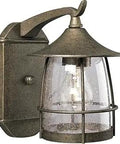 One Light Wall Lantern With Wire Frames And Clear Seeded Glass In Burnished Chestnut Finish Rugged Yet Refined Outdoor Indoor Exterior Lighting Fixture