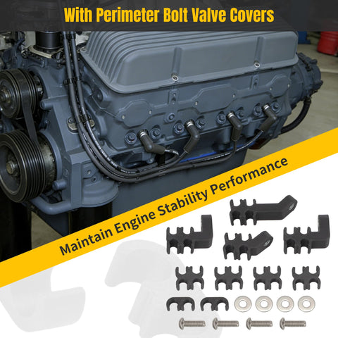 Spark Plug Wire Loom Set For SBC Small Block Chevy Pre 1986 Perimeter Bolt Valve Covers with 8mm wire separators visible