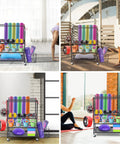 Three Tier Rolling Garage Storage System For Sports Gear And Yoga Mats Beefy Heavy Duty Organizer with balls and mats displayed