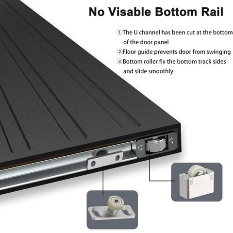 Concealed Sliding Barn Door With Soft Close For Interior Use, Black Vinyl Wrapped Hidden Barn Door, 30x84 Inches detail without visible rail