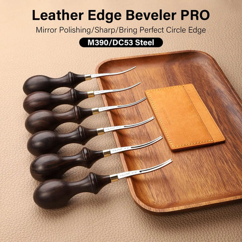 Leather Edge Beveler Pro 1mm Skiving Tool set with ebony handles on wooden tray