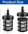 4 Pack Hose Filters For Water Pumps, 50 Mesh Stainless Steel Sediment Strainers, 3/8 To 1/2 Inch Inlet, size dimensions shown