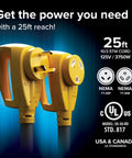 Power Grip 25-Foot 30 Amp RV And Camper Extension Cord With TT-30P To TT-30R 125V 3750W Heavy Duty 10-Gauge Copper Wire Weather Resistant PVC ETL Listed