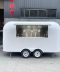 Heavy Duty Polished Mirror Food Trailer With Foldout Awning, rounded design, mobile coffee cart with open serving window.