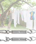 10 Pack M6 Turnbuckle Hook And Eye Set Stainless Steel 304 For Wire Rope Tension shown with clothesline installation.