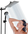 10 Inch High Pressure Rainfall Shower Head Kit With 11 Inch Adjustable Arm And 9-Setting Handheld, woman showering