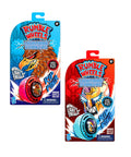 Packaging of Rumble Wheels Lightning Strikers Rip Cord Racing Tires 2 Pack High Speed Launcher Toy with light-up spinning wheels.