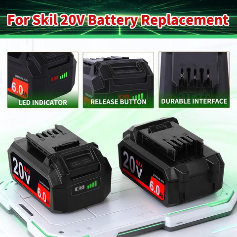 2 Pack 3.5Ah Lithium Battery For Skil 20V PWR CORE Battery BY519601 BY519603 BY519702 with LED Indicator and Durable Interface