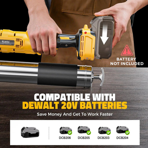 Cordless 12000 PSI Grease Gun With 39 Inch Hose, Dual Pistol And Inline Grip, Works With Bulk Or Cartridge Grease, Compatible With DeWalt 20V Batteries, Tool Only, shown without battery