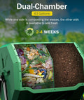 43 Gallon Green Dual Chamber Garden Compost Bin With 360 Degree Rotating Tumbler Easy Open Door And Large Openings