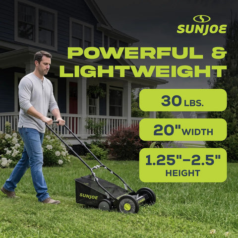 Manual Push Reel Lawn Mower With 20-Inch Cutting Width, 9-Position Height Adjustment, 8.5-Gallon Grass Catcher, Lightweight Eco Friendly Yard Care Machine For Quiet, Gas-Free Mowing And Easy Lawn Maintenance used on grass