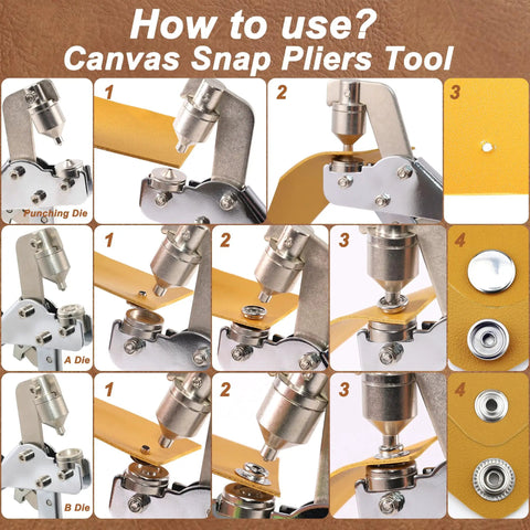 Step-by-step guide using All In One Boat Cover Snap Button Kit With 380 Stainless Steel Snaps 15mm Ergonomic Pliers