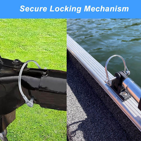 2Pack Premium Trailer Hitch Pin Set 1/4 X 3.2 Inch Built Tough Durable Carbon Steel Zinc Plated shown securing coupler on trailer and boat