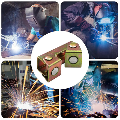 Pack Of 4 Adjustable V Type Magnetic Welding Clamps For Metal Work And Craft Projects Featuring Sturdy Stainless Steel Build.