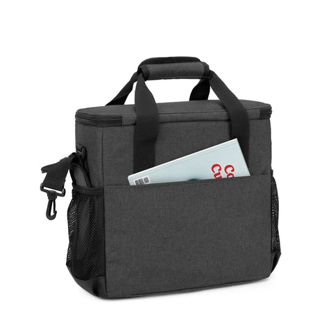 Travel Coffee Maker Carrying Bag For Keurig K Mini And K Mini Plus with magazine pocket, durable black fabric.