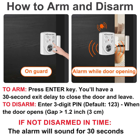 3 Pack Door Alarms With Delay When Left Open 130 dB Window Break Sliding Siren Vibration Detect Sensor For Your Home Pad Security Keypad Intruder Entry Alert And Pool Alarm For Kids Safety, mounted on door