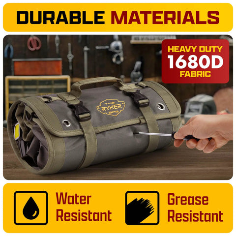 Pro Tool Bag Organizer Foldable Roll Up With Detachable Pouches Wrench Holder And Wrench Roll Heavy Duty 1680D Canvas