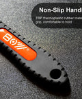 Close-up of Bike Disc Rotor Truing Fork Tool handle with non-slip grip, emphasizing comfort for mountain and road bike maintenance.