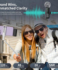 Couple recording with Wireless Lavalier Microphone For iPhone And Android, 2 Pack Clip On Lapel Mic, AI Noise Cancellation displayed