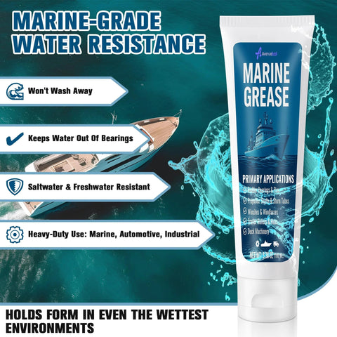 Marine grease tube, front view, 200 ml, Amazon, blue label, 2-pack bearing lubricant for boats