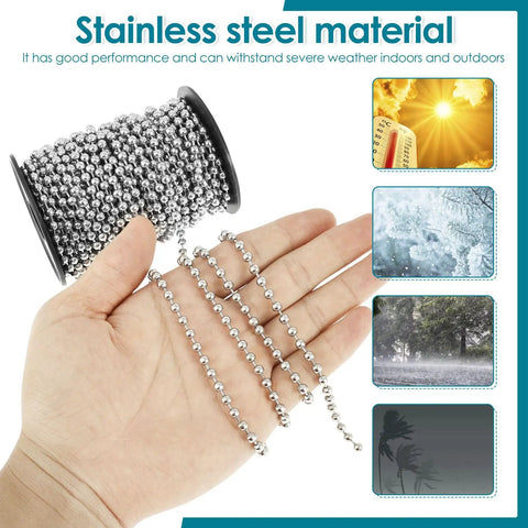 Heavy Duty Stainless Steel Ball Chain 49.2 Ft With 4.5Mm Beads And Spool rustproof metal chain in hand for indoor outdoor use
