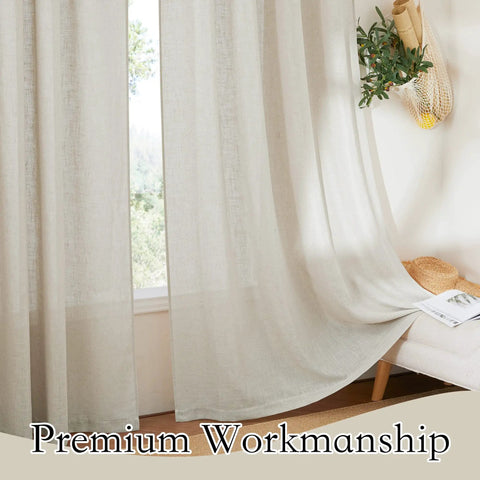 Sheer Linen Textured Grommet Curtains 84 Inch Long Semi Sheer Privacy Light Filtering Shabby Chic for Living Room and Dining Room Angora Color 52 Inch Wide 2 Panels in living room