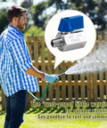 Man using hose with Four Pack 1/2 NPT Mini Ball Valves in 304 Stainless Steel, durable shutoff valves, ideal for home and garden use