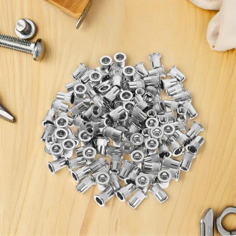 Knurled Flat Head Rivet Nuts Kit Stainless Steel 120 Pieces With Easy Installation And Secure Connection One Quarter Twenty Thread Inserts