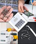 595 Pcs Self Tapping Screws Assortment Kit With Flat Head Phillips Drive For Wood And Metal, M2 M3 M4 stainless steel screws in use