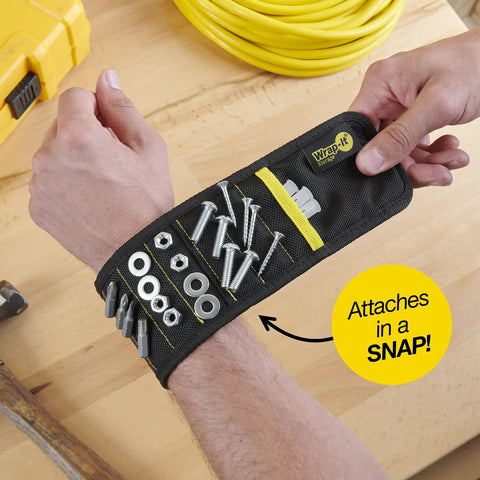 Magnetic Wristband For Tools With Fifteen Strong Magnets And Breathable Mesh Keeps Nuts, Bolts, And Screws Handy On The Job