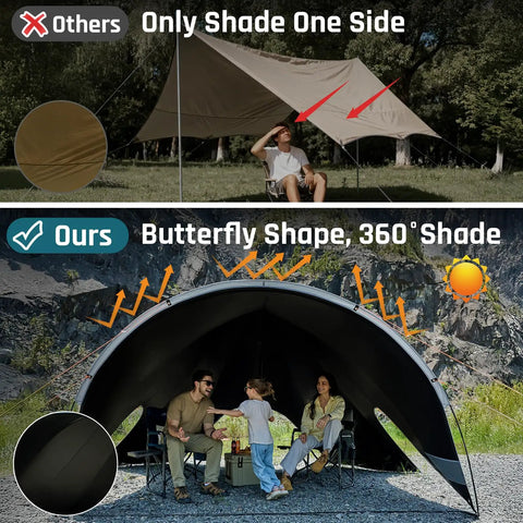 Comparison of All Weather Camping Canopy Tarp With Poles And Sun Shade Shelter versus a one-sided shade option