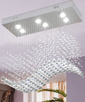 Modern K9 Crystal Raindrop Chandelier Rectangular Flush Mount For Kitchen Island And Dining Room Stunning Wave Pendant Light